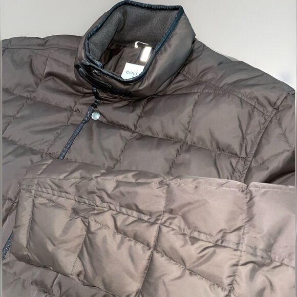 Cole Haan Signature Men’s XXL Quilted Jacket Brown Snap Zip Belted Collar Coat - Picture 1 of 13